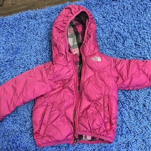Toddler North Face down jacket 2T reversible pink/plaid 550